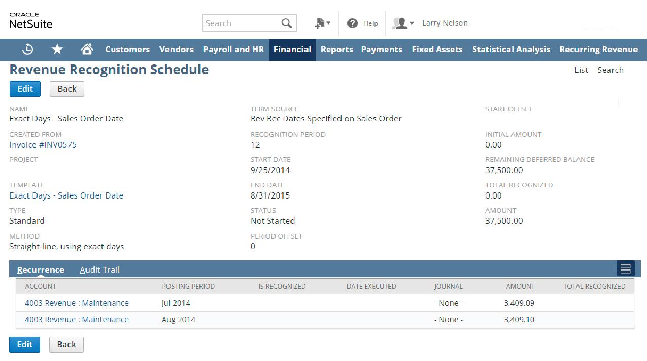 revenue recognition schedule