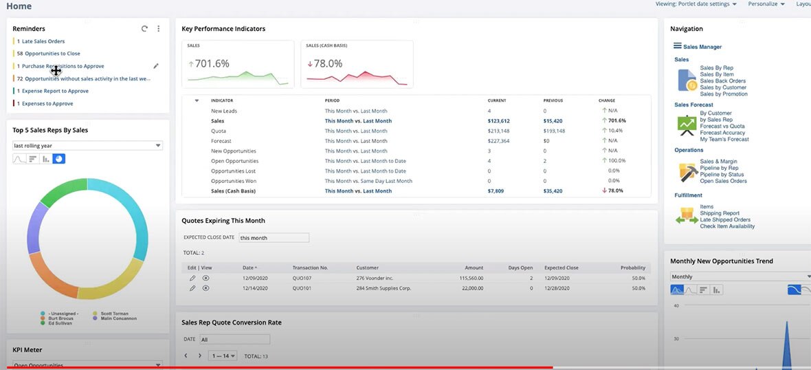 Example of Monthly Sales Dashboard. Screenshot.