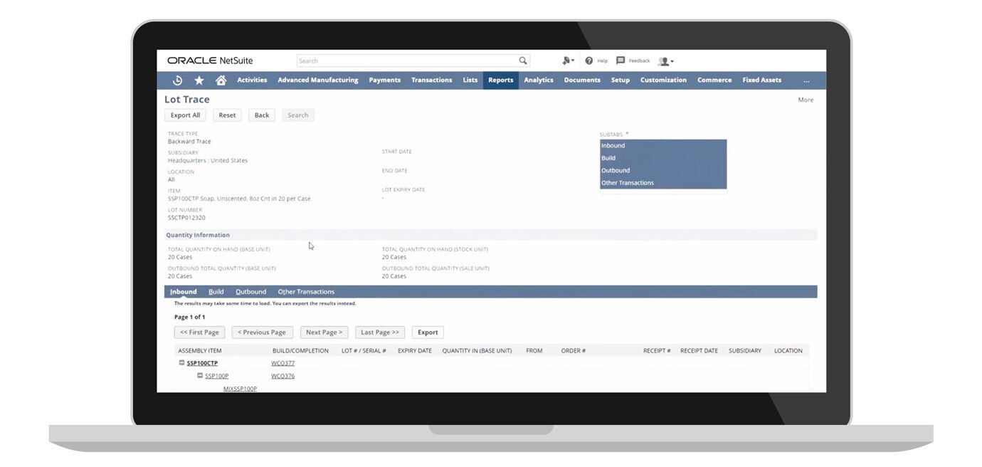 NetSuite tracing dashboard