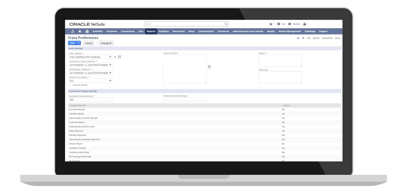 NetSuite dashboard