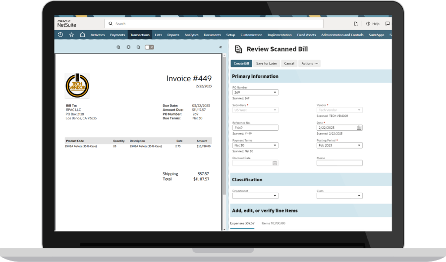 Invoice Scanning dashboard