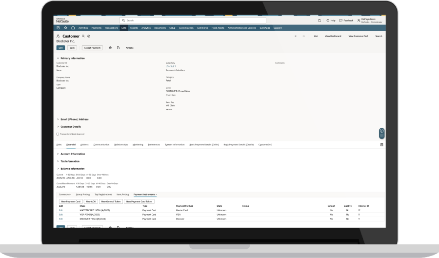 NetSuite SuitePayments dashboard