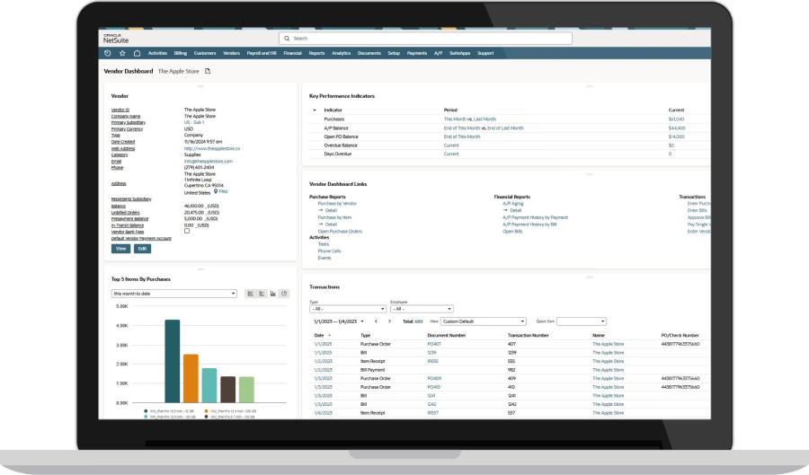 NetSuite Vendor Management Dashboard