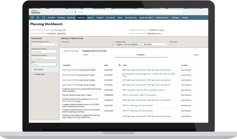 Supply Planning Workbench screenshot
