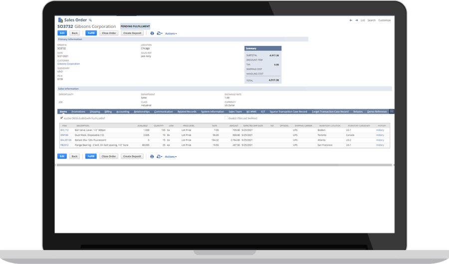 NetSuite sales order dashboard