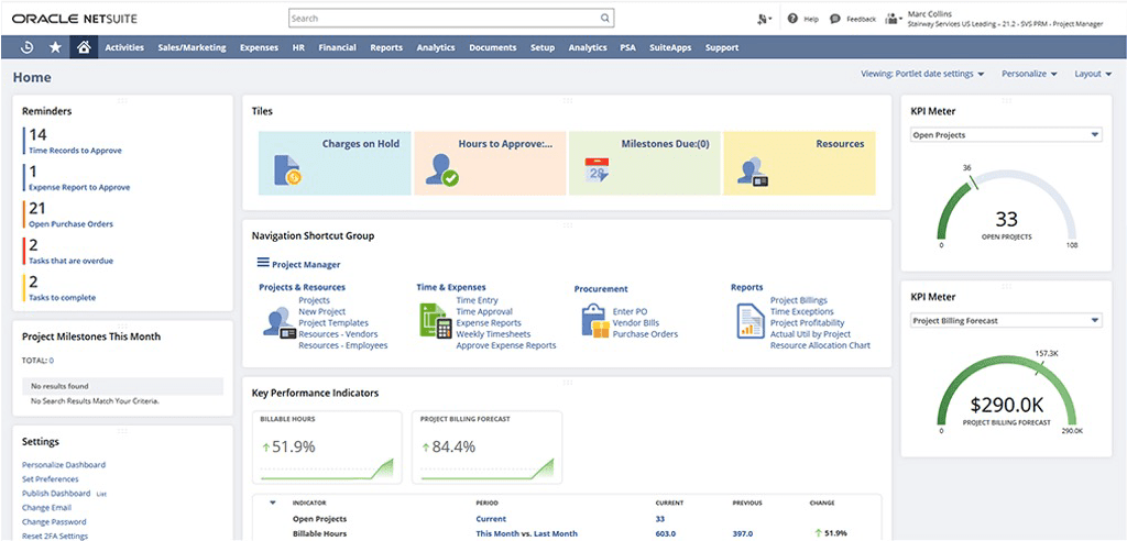 Main Project Manager dashboard